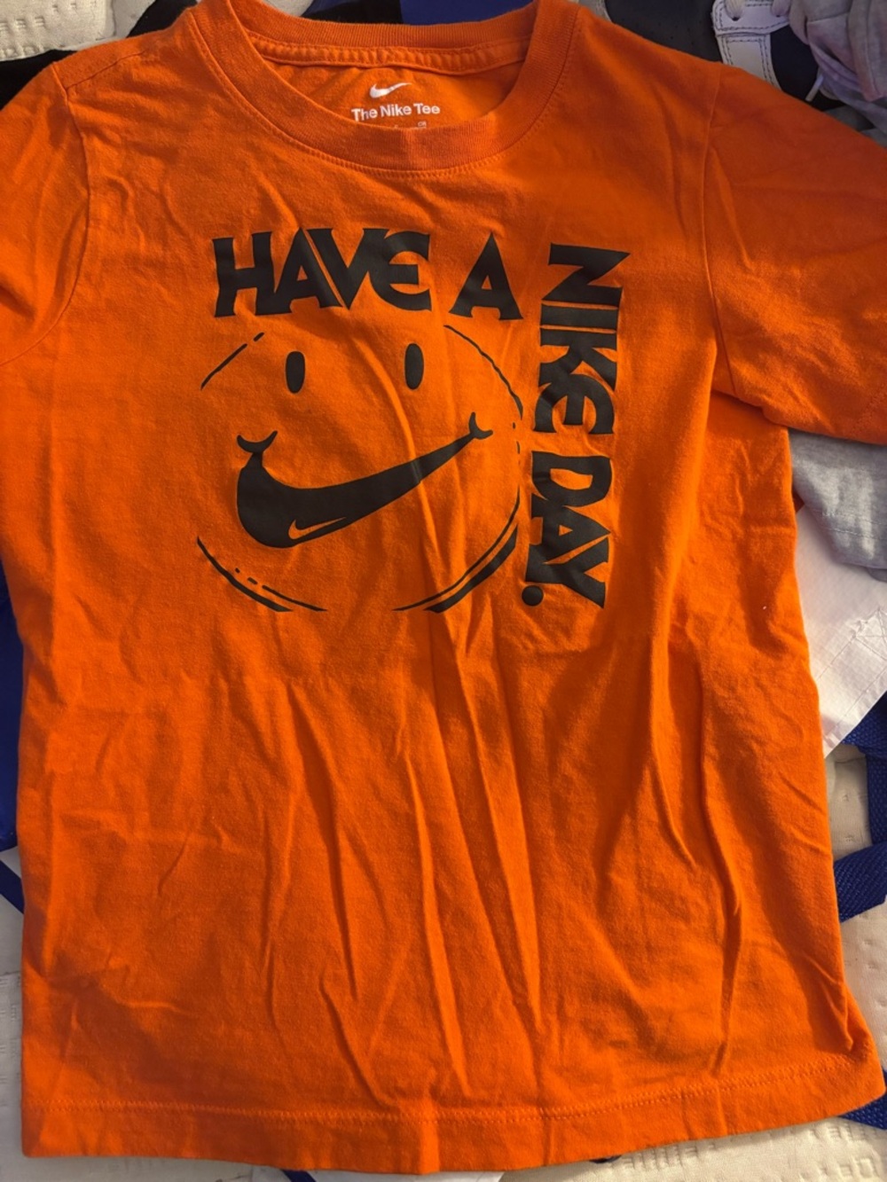 Nike Orange Graphic Logo Tee with Black Print